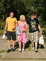 Aged whore fucking 2 males in the woods